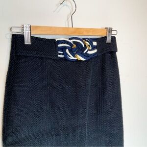 23. MILLY NEW YORK Navy Blue Wool Pencil Skirt With Nautical Knotted Belt